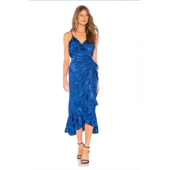 Majorelle Revolve Albany Floral Flounced Wrap Maxi Dress Small Blue Ruffled - Picture 1 of 12